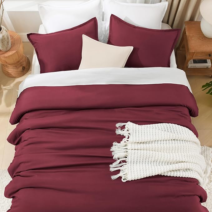 Litanika Burgundy Red Comforter Set King Size, 3 Pieces Lightweight Solid Bedding Comforter Set, All Season Fluffy Bed Set (104x90In Comforter & 2 Pillowcases)-Ruum Studio Home