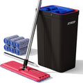 JOYMOOP Mop and Bucket with Wringer Set, Hands Free Flat Floor Mop and Bucket, with 6 Washable Microfiber Pads, Wet and Dry Use, Floor Cleaning System - Black+Red+Slate Blue-Ruum Studio Home