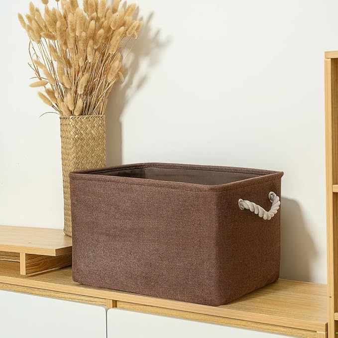 TheWarmHome Organization and Storage Basket for Shelves - 3 Pack 16x12x12 inch Fabric Storage Cubes, Cube Storage Bin for Organizing Closet Cloth Organizer Gift Toy (White & Brown)-Ruum Studio Home
