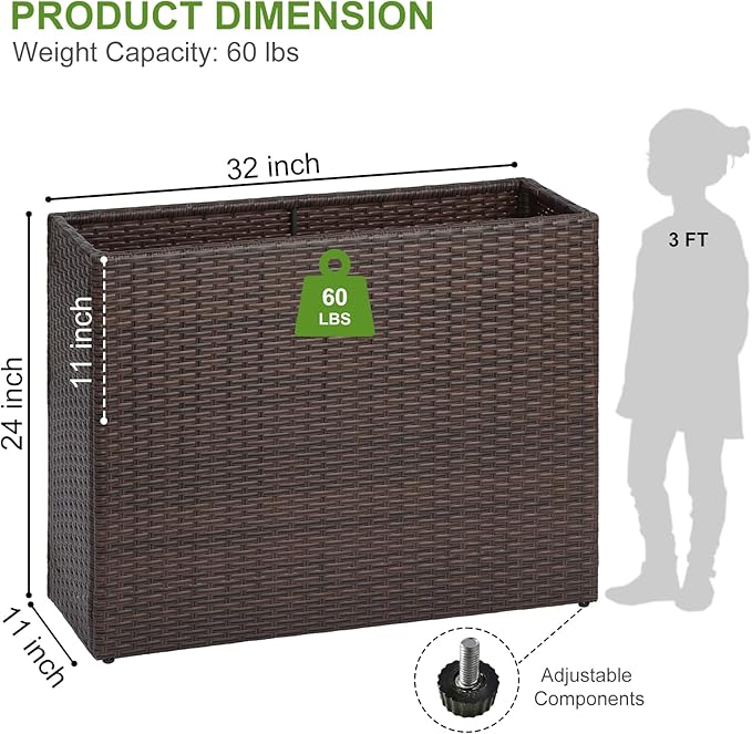 LEWIS&WAYNE Tall Planters for Outdoor Plants Handmade Wicker Large Rectangular Block Planter Box with Removable Liners Modern Planter for Indoor Outdoor Patio Deck - Brown-Ruum Studio Home