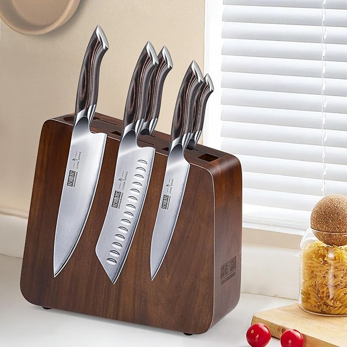 Magnetic Knife Block 10 x 9 Inches, Double Sided Magnetic Knife Holder and Kitchen Knife Organizer Storage, 7 Slots Acacia Wood Universal Knife Block for Chefs-Ruum Studio Home