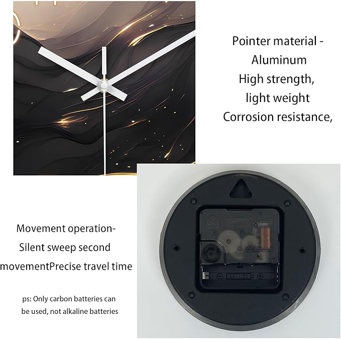 Large Wall Clocks Battery Operated 16 Inch Marble Glass Wall Clock for Living Room Black and Glod Wall Clock Silent Non Ticking-Ruum Studio Home
