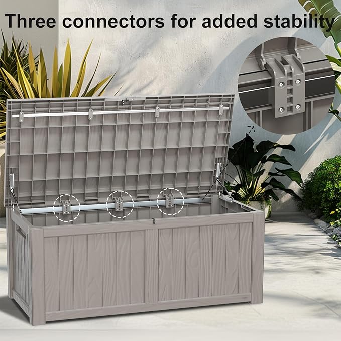 120 Gallon Deck Box,Resin Outdoor Storage Box with Lockable for Patio Furniture, Pool Accessories, Garden Tools Waterproof Outside Storage Box, Grey-Ruum Studio Home