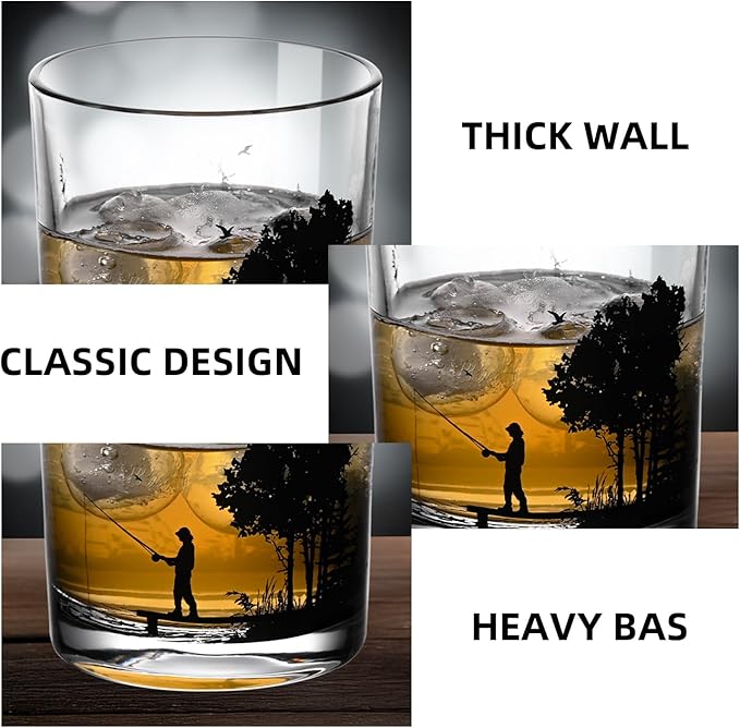 Old Fashioned Whiskey Glasses, Stemless Wine Glasses with Gift Box, 10Oz Rocks Glass for Scotch Cocktail Bourbon Vodka Liquor, Unique Gifts for Dad, Husband, Father's Day, Anniversary-Ruum Studio Home