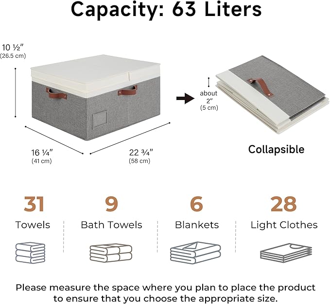 GRANNY SAYS Decorative Storage Boxes with Lid, Large Storage Bins with Double-Open Lid and Divider, Fabric Storage Bins for Clothes, Linen Storage Bins, 63L Closet Storage Bins, White&Gray-Ruum Studio Home