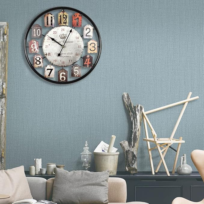 Large Wall Clock Separate Retro Dial Decorative Silent Non Ticking 20 Inch Big Vintage Farmhouse Clocks for Living Room,Black Metal Frame-Ruum Studio Home