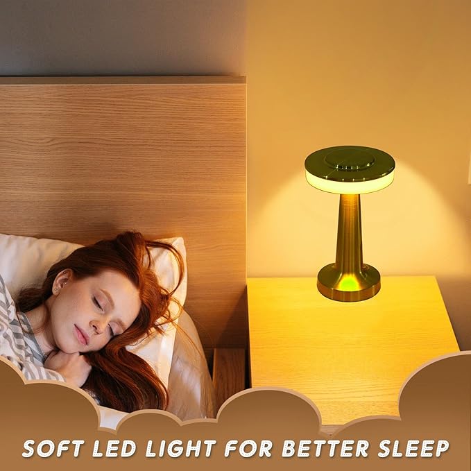 VIHOSE Set of 8 LED Portable Cordless Table Lamp with Touch Sensor 3 Color Stepless Dimming Rechargeable Battery up to 15 Hours Cordless Table Light Wireless Lamp for Nursery(Gold)-Ruum Studio Home