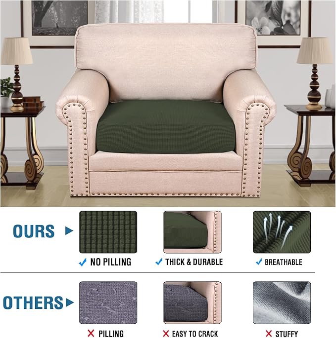 H.VERSAILTEX Super Stretch Individual Seat Cushion Covers Sofa Covers Couch Cushion Covers Slipcover Sets Thick Jacquard Textured Twill Fabric (1 Piece Chair Cushion Cover, Olive)-Ruum Studio Home