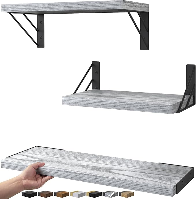 BAYKA Wall Shelves for Bedroom Decor, Floating Wall Shelves for Living Room Kitchen Storage, Wall Mounted Rustic Wood Floating Shelves for Kids Books,Corner Shelves for Bathroom(White，Set of 3)-Ruum Studio Home