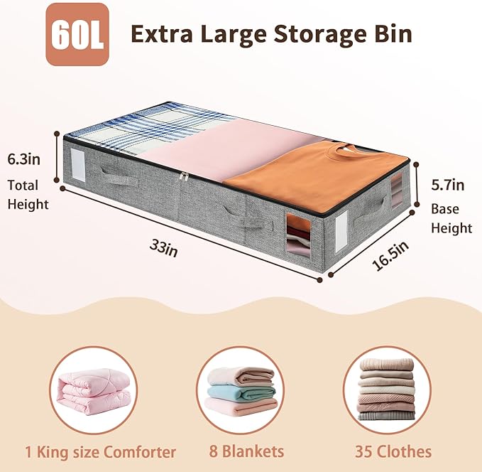 combocube 2 Pack Under Bed Storage Containers, Stackable Closet Organizers and Storage Bins with Sturdy Support, Foldable Underbed Clothes Storage Box for Blanket, Comforter, Sweater, Pillows, Shoes-Ruum Studio Home