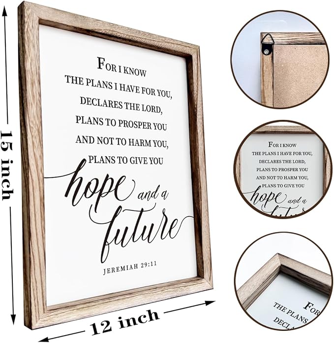 Christian Wall Decor, Religious Artwork for Home Decor, Bible Verse Signs, Inspirational Christian Gift, Framed Wall Plaque Sign 15 * 11.5 inches, I Know the Plans I Have for You Sign-Ruum Studio Home