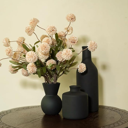 Fake Flowers in Vase for Centerpieces, Faux Flowers in Modern Ceramic Vase Set of 3 with 8 Artificial Autumn Chrysanthemums Home Decor-Ruum Studio Home