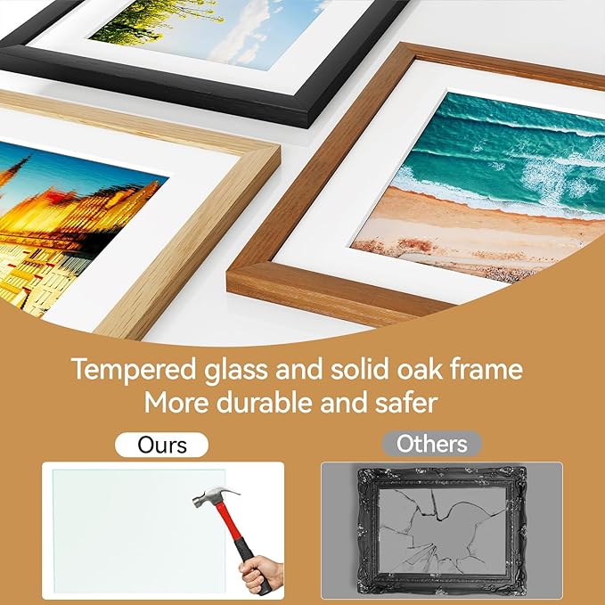 IBUYKE 8x10 Picture Frame,Solid Oak Wood 8x10 Photo Frame with Mat to 5x7,10x8 Picture Frames With Tempered Glass,Tabletop or Wall Mount Display,Home Decor,Black Oak 8 x 10 Frame,UWPF0810B-Ruum Studio Home