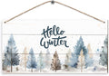 DUXMNAMG Hello Winter Welcome Hanging Wooden Signs 12x6, Pine Tree Decor, Winter Door Decorations, Winter Door Sign, Rustic Winter Christmas Snowflakes Trees Home Room Office Hanging Wall Decor-Ruum Studio Home