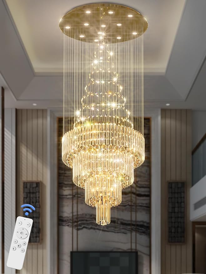 D32 x H79'' Modern Crystal Raindrop Gold Chandelier Lighting for Entrance, Stairs, Doorway, Crystal Ornament Chandelier Can be Used on Slopin-Ruum Studio Home
