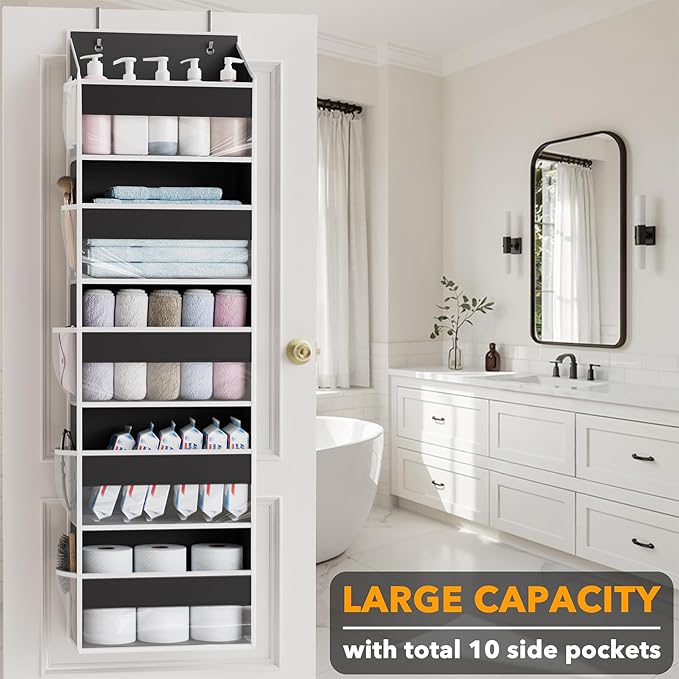 SpaceAid 2 Pack Over The Door Organizer with 5 Large Pockets and 10 Mesh Side Pockets, 5 Layers Door Organizer Hanging with Clear Window for Bedroom, Bathroom, Pantry and Nursery, Black-Ruum Studio Home