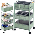 Honeydak 2in1 Baby Diaper Caddy Organizer Cart 3 Tier Large Capacity Metal Utility Bedside Rolling Cart with Divider for Newborn Nursery Essential Must Have for Crib Bedroom Baby Shower(Green)-Ruum Studio Home