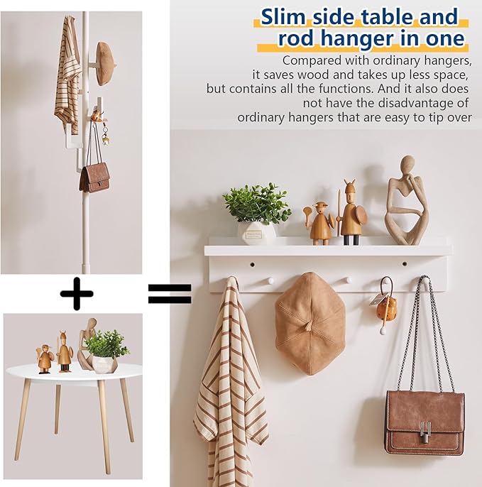 Wood Coat Hook with Wall-Mounted Shelf,23.62in Entryway Wall Hanging Shelf,for Bathroom, Kitchen,Coat Towel Key Organizer White YD-WS0260W-Ruum Studio Home