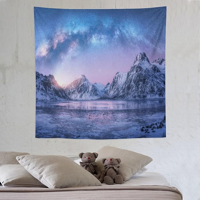 HZOHNAGO Mountain Tapestry Aurora Snow Mountain Sunset Pattern Printed Wall Tapestry Wall Hanging for Bedroom Living Room Dorm 60" W x 60" H-Ruum Studio Home
