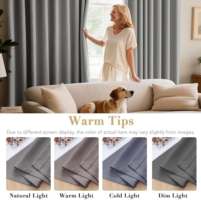 H.VERSAILTEX Kitchen Curtains Blackout Grey Curtains for Bedroom/Living Room Light Reducing Window Drapes for Kids Room, 52" Wide x 63" Long Each Panel,Grommet Top (Set of 2 Panels)-Ruum Studio Home