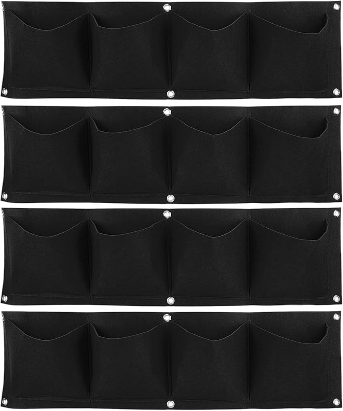 Atyhao Vertical Hanging Outdoor Wall Planter 4Pcs 4 Pocket Plant Grow Bag Wall Mounted Reusable Degradable Felt Garden Planter Herbs, Succulents Artificial Pl or Flowers. (Black)-Ruum Studio Home