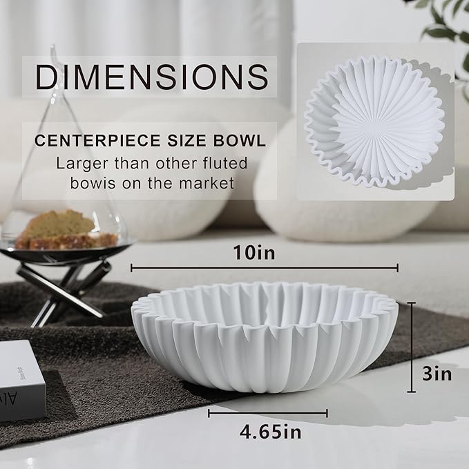 Modern Concrete Decorative Bowl for Kitchen Counter - Large White Fruit Bowl, Key Bowl for Entryway Table, Coffee Table Decor-Ruum Studio Home