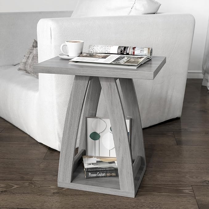 End Tables Living Room, Side Table Beside Sofa, Nightstand for Bedroom, Couch Side Table with Shelf, Modern End Table for Living Room, Grey End Table Set of 2-Ruum Studio Home