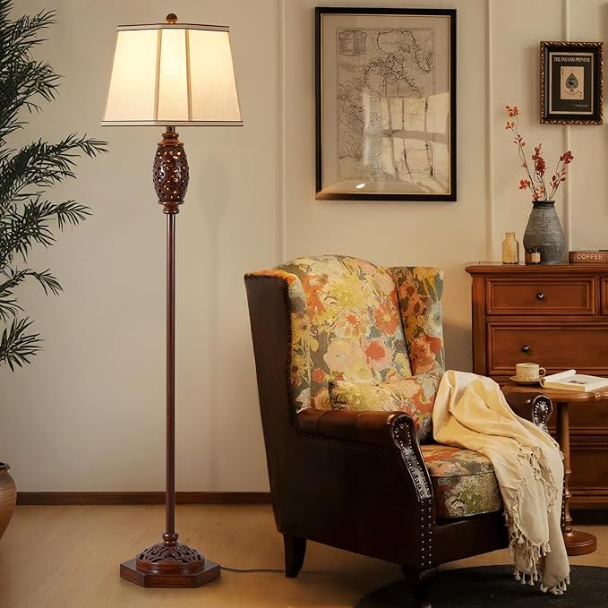 Luvkczc Vintage Floor Lamp - Brown Carved Resin with Hollow Light Design, Rustic Standing Lamp for Living Room, Bedroom, Study(Bulb Included)-Ruum Studio Home
