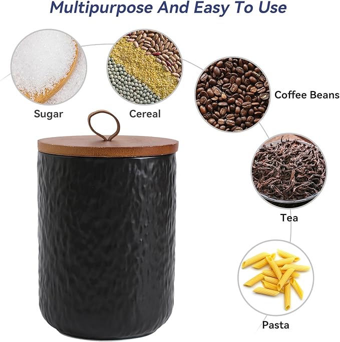 Kitchen Canisters for Countertop, Ceramic Coffee Canisters with Airtight Lids Food Storage Jars Sugar Container for Kitchen Counter Tea, Coffee Beans, Spice (#001Black-Set of 3)-Ruum Studio Home