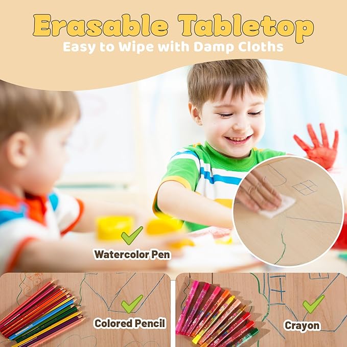 FUNLIO Kids Table and 4 Chairs Set for Ages 3-8, Height Adjustable Toddler Table and Chair Set, Easy to Wipe Arts & Crafts Table, for Classrooms/Daycares/Homes, CPC & CE Approved(5 pcs Set)-Multicolor-Ruum Studio Home