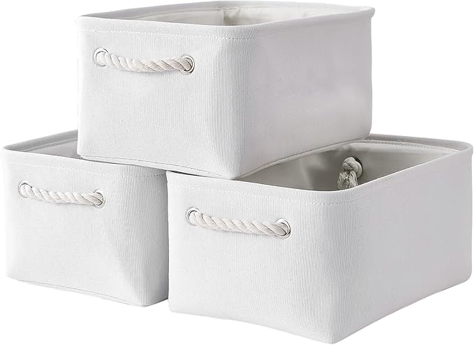 TheWarmHome Storage Bins for Shelves - Medium 3Pack 13.8L*9.8W*6.7H inch Fabric Storage Cubes Canves Storage Basket for Organizing Toys Baby Clothes Gift Dog (White)-Ruum Studio Home