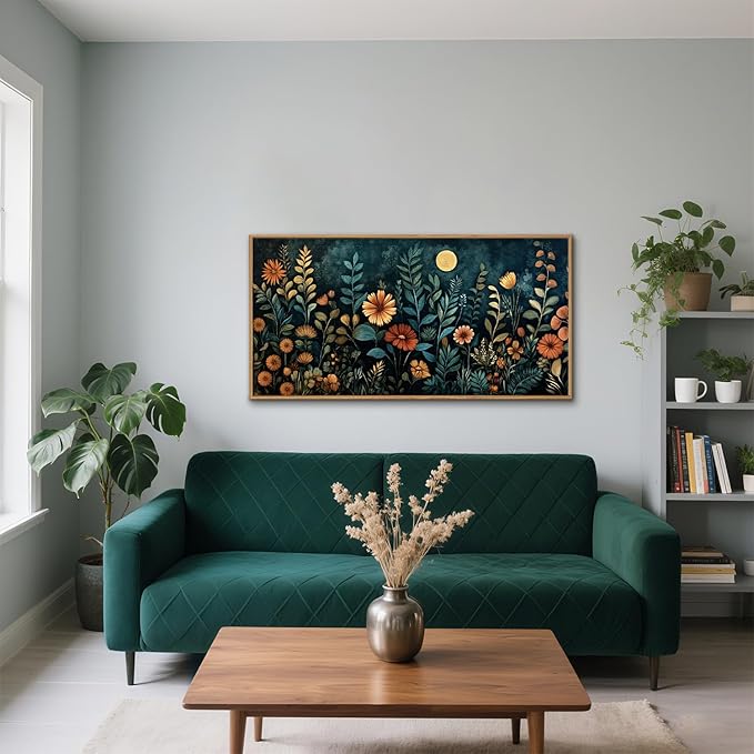 Vintage Dark Botanical Framed Canvas Wall Art Set, Colorful Floral Wall Decor, Nature Wildflower Wall Painting, Colorful Blossom Art Prints for Living Room, Bedroom, Office - 20"X40"x1-Ruum Studio Home