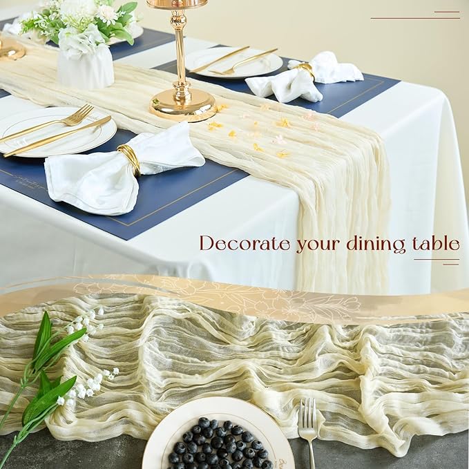 Sioloc 10 Pack Beige Cheesecloth Table Runner Fall Autumn Decor for Home 10ft Table Cloth for Tea Wedding Birthday Party Baby Bridal Shower Halloween Thanksgiving-Ruum Studio Home