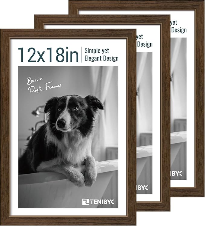 12x18 Poster Frame 3 Pack - Brown Woodgrain, Wood Poster Frame, HD Tempered Glass, Wall Gallery Picture Photo Frame-Ruum Studio Home