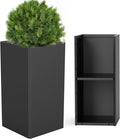 Tall Planters 26 Inch Square Metal Plant Pot with Removable Insert Shelf and Drainage-Modern Tall Black Planters for Indoor & Outdoor-Front Porch,Patio,Garden (14" L X 26" H)-Ruum Studio Home