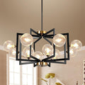 12 Light Black Farmhouse Chandelier Geometric Metal Dining Room Light Fixture Height Adjustable Black Chandeliers for Dining Room Clear Glass Farmhouse Industrial Pendant Lights for Bedroom, Entryway-Ruum Studio Home