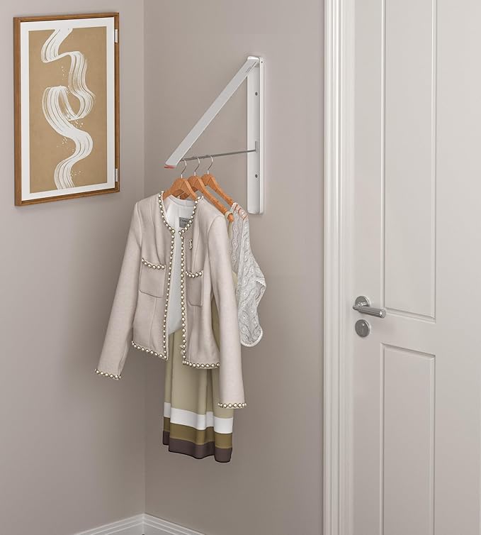 Dr.DJ Clothes Drying Rack Wall Mounted, Retractable & Foldable Clothes Hanger for Laundry Room Organization and Storage, Clothes Hanger Rack for Dorm, Closet, Balcony, Laundry Room(1P, Metal, White)-Ruum Studio Home