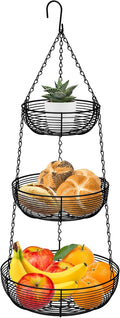 CAXXA 3-Tier Hanging Basket Fruit Organizer Kitchen Heavy Duty Wire Organizer with 2 Free Bonus Metal Ceiling Hooks, Black-Ruum Studio Home