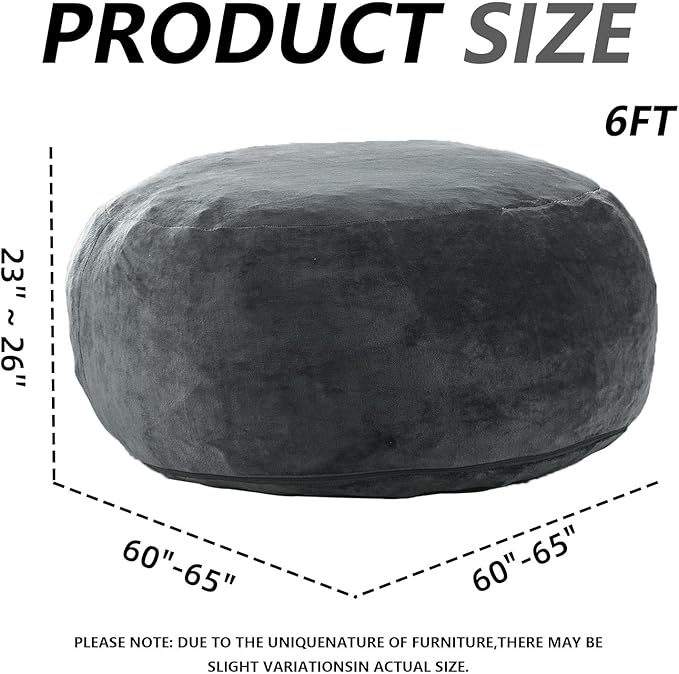 6FT,Oversized Bean Bag Chairs for Adults,Giant beanbag with Filler Included，Fluffy Memory Foam,Soft and Comfy Corduroy Fabric,Gaming Chairs Suitable for Living Room and Bedroom (Dark Gray, 6 Foot)-Ruum Studio Home