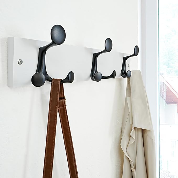 SKOLOO 17-Inch White Wood Coat Rack Wall Mount with 3 Triple Hooks - Ideal for Family Entrances, Classrooms, and Pet Supplies Storage - Perfect Coat Hooks for Wall, Pack of 2-Ruum Studio Home