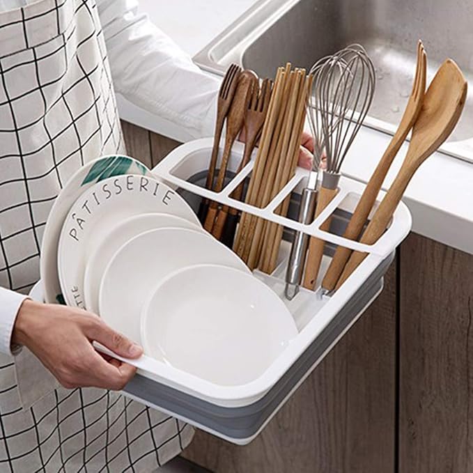 THANSTAR Collapsible Dish Drying Rack Portable Dinnerware Drainer Organizer for Kitchen RV Campers Travel Trailer Space Saving Kitchen Storage Tray-Ruum Studio Home