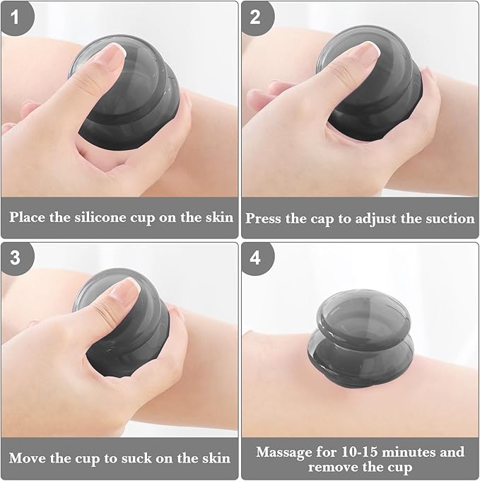Geiserailie 16 Pcs 4 Sizes Cupping Therapy Set Silicone Cupping Massage Cups Professional Chinese Therapy Cup Vacuum for Body Muscle Nerve(Onyx)-Ruum Studio Home