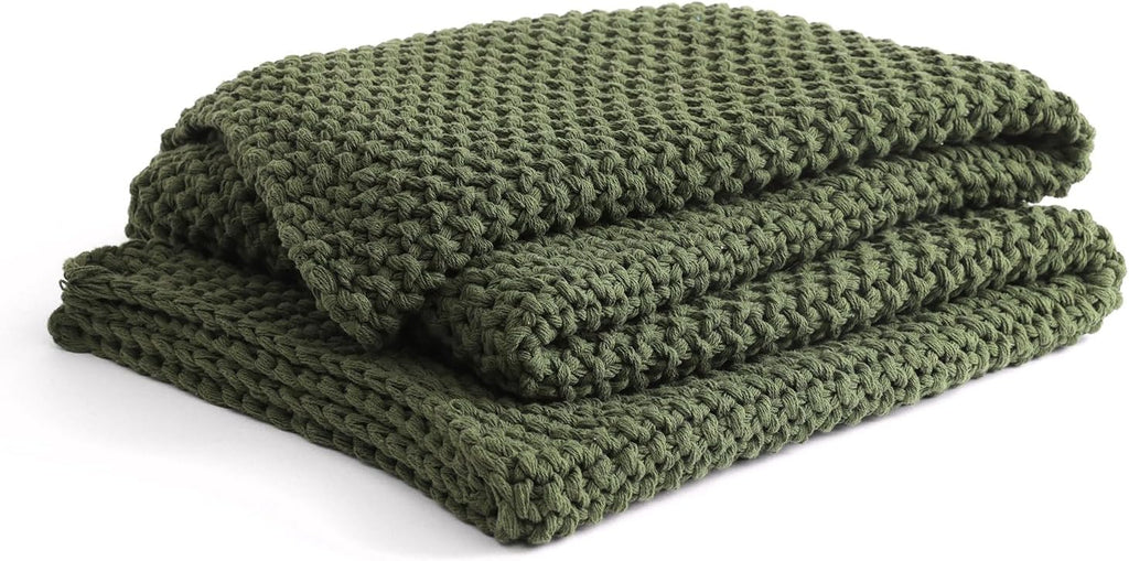 YnM Chunky Cotton Knit Throw Blanket, Cable Knit Throws for Bed Couch Sofa, Comfy & Relaxing, Decorative Piece for Farmhouse Modern Boho Rustic Scandinavian Chic Vibe, Pine Green 80x87 Inches-Ruum Studio Home