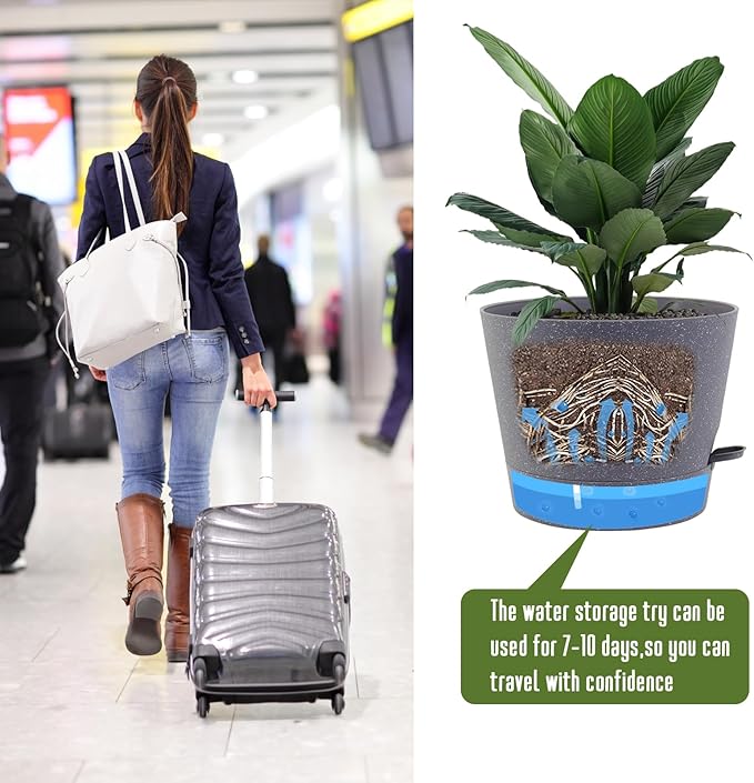 Self Watering Pots for Indoor Plants,12 inch Planters with Drainage Holes Plastic Flower Pots with Deep Reservoir, Grey Speckles-Ruum Studio Home
