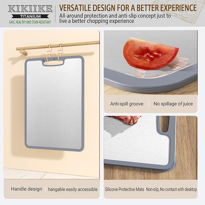Titanium Cutting Board Double-sided non-slip silicone edging Pure Titanium Cutting Boards for Kitchen - Double-Sided Food-Grade Chopping Board Non-Stick Durable and easy to clean (Small)-Ruum Studio Home