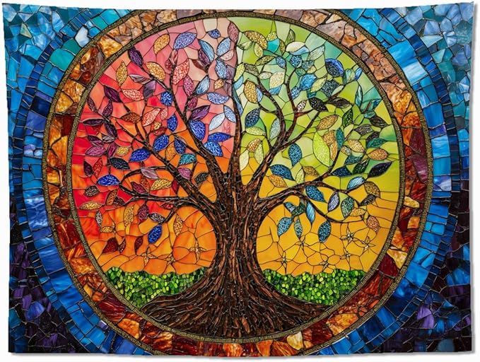 keowhsf Tree of Life Tapestry Wall Hanging – Colorful Stained Glass Look Wall Art with Fantasy Aesthetic, Large Tapestry for Bedroom, Living Room, Home Decor-Ruum Studio Home