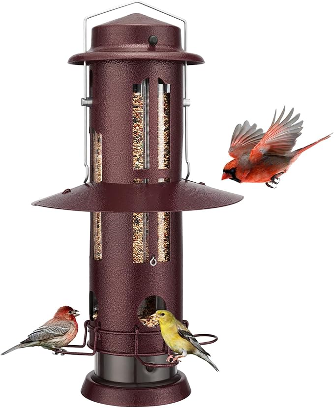 Kingsyard Squirrel Proof Bird Feeder with Removable Base, All Metal, Tube Bird Feeders for Outdoors Hanging, Easy to Clean & Refill, Antique Copper-Ruum Studio Home