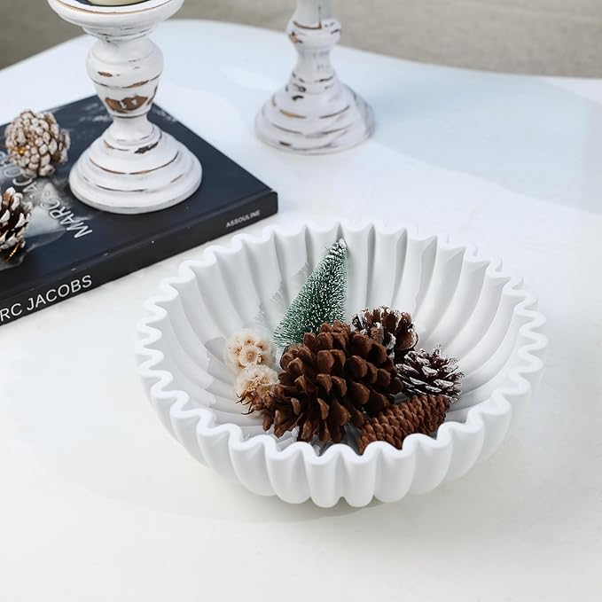 Modern Concrete Decorative Bowl for Kitchen Counter - Large White Fruit Bowl, Key Bowl for Entryway Table, Coffee Table Decor-Ruum Studio Home