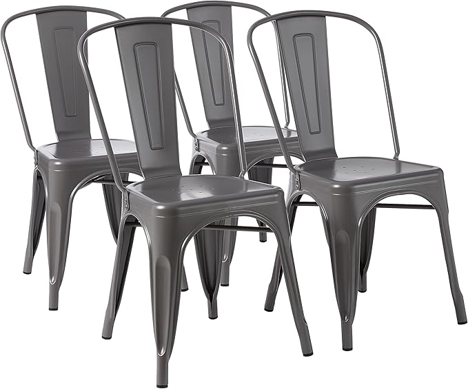 Amazon Basics Metal Dining Chairs, 4 Count, Dark Grey, 20.1 x 17.1 x 33.5 inches-Ruum Studio Home