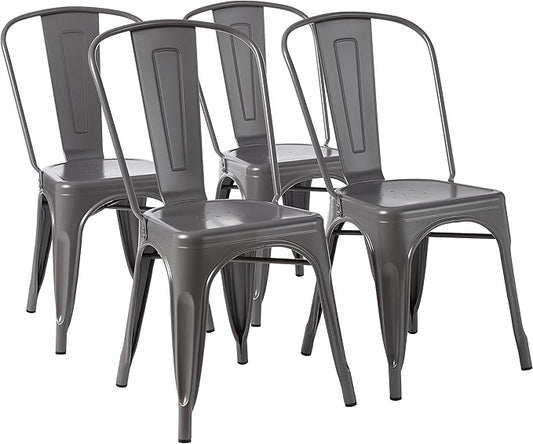 Amazon Basics Metal Dining Chairs, 4 Count, Dark Grey, 20.1 x 17.1 x 33.5 inches-Ruum Studio Home